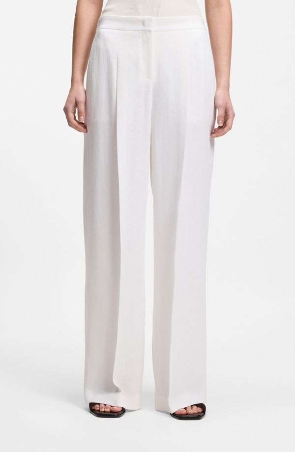 ボス レディース ボトムス レギンス ワイドレッグ プリーツ パンツ BOSS Tiana Pleated Wide Leg Pants Bright White ホワイト
