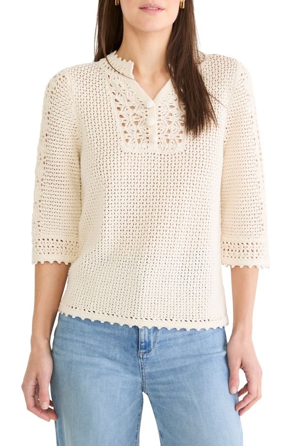 ニックプラスゾーイ レディース アウター パーカー・スウェット セミシアー セーター シアー コットン NICZOE Semisheer Cotton Blend Open Stitch Sweater Classicream クリーム