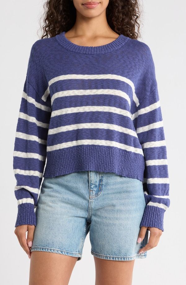 マリーン レイヤー レディース アウター パーカー・スウェット クルーネック セーター コットン レース Marine Layer Sea Breeze Placed Stripe Cotton Crewneck Sweater Navy White Stri