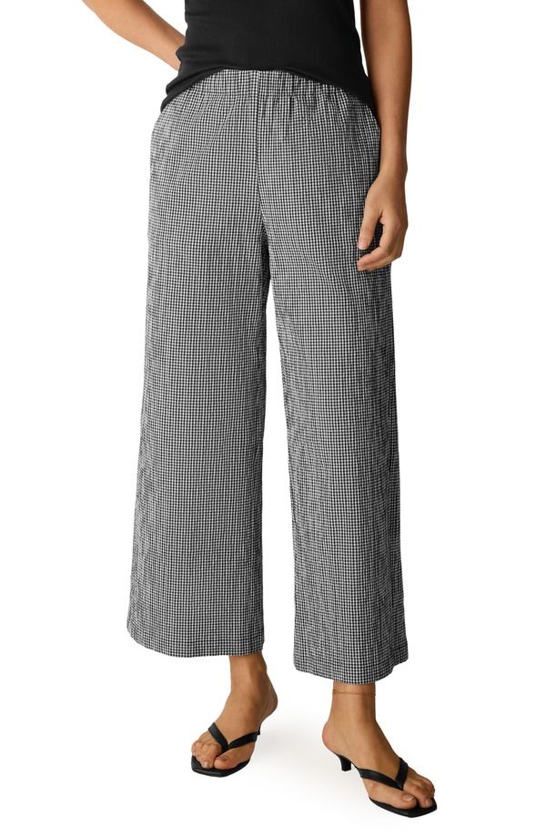 エイリーンフィッシャー レディース ボトムス レギンス ワイドレッグ プリント パンツ アンクル Eileen Fisher Check Print Wide Leg Ankle Pants Black White ホワイト 36,270円
