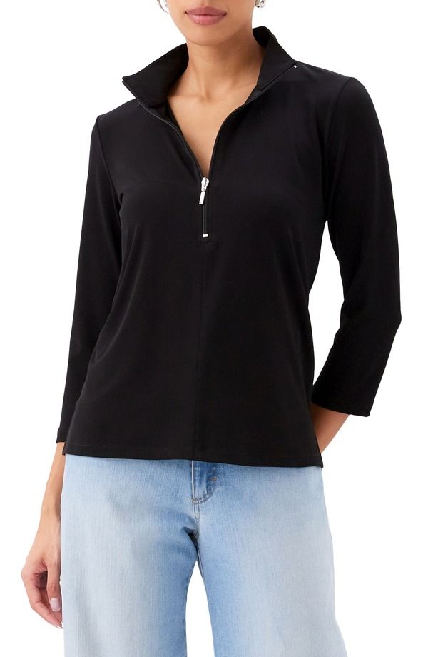 カレンケーン レディース アウター パーカー・スウェット ハーフジップ ジャージー Karen Kane Quarter Zip Travel Jersey Pullover Black ブラック