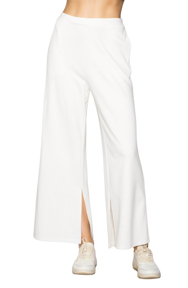 メロデイ レディース ボトムス レギンス ワイドレッグ パンツ ニット MELLODAY Side Split Wide Leg Knit Pants Bone