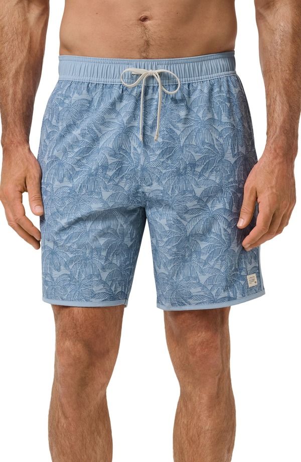 トラビスマヒュー メンズ 水着 ハーフパンツ・ショーツ プリント TravisMathew Tidal Whisper Palm Tree Print Swim Trunks Ash Blue アッシュ