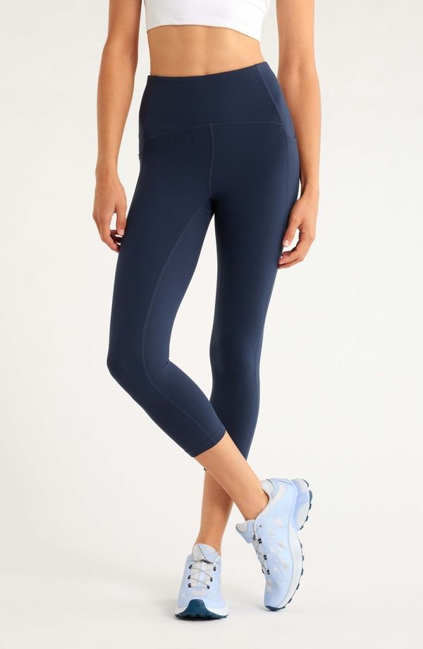 ゼラ レディース ボトムス レギンス ハイウエスト Zella Studio Luxe High Waist Pocket Crop Leggings Navy Sapphire ネイビー