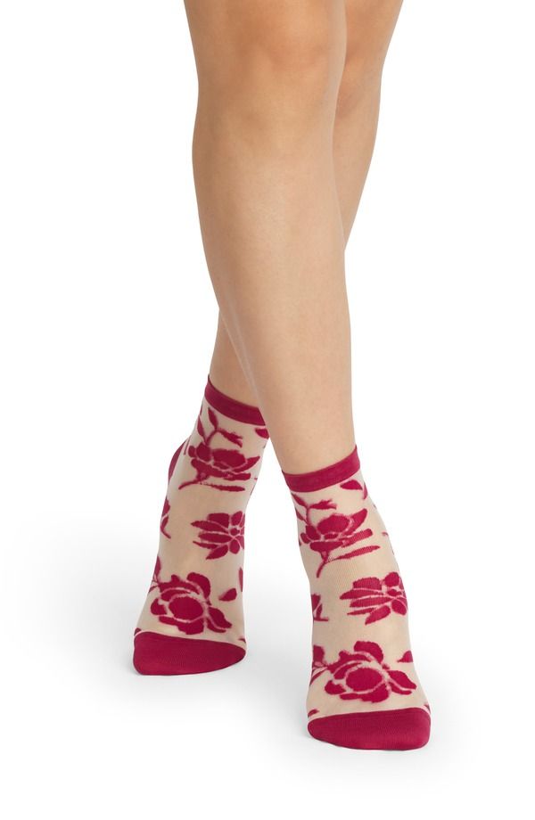 ボンバス レディース アンダーウェア 靴下 フラワー柄 シアー フラワー Bombas Floral Sheer Quarter Socks Pomegranate