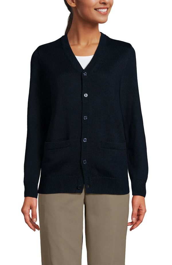ランズエンド レディース アウター パーカー・スウェット カーディガン Lands End School Uniform Adult Legacy Varsity Cardigan Classic Navy ネイビー