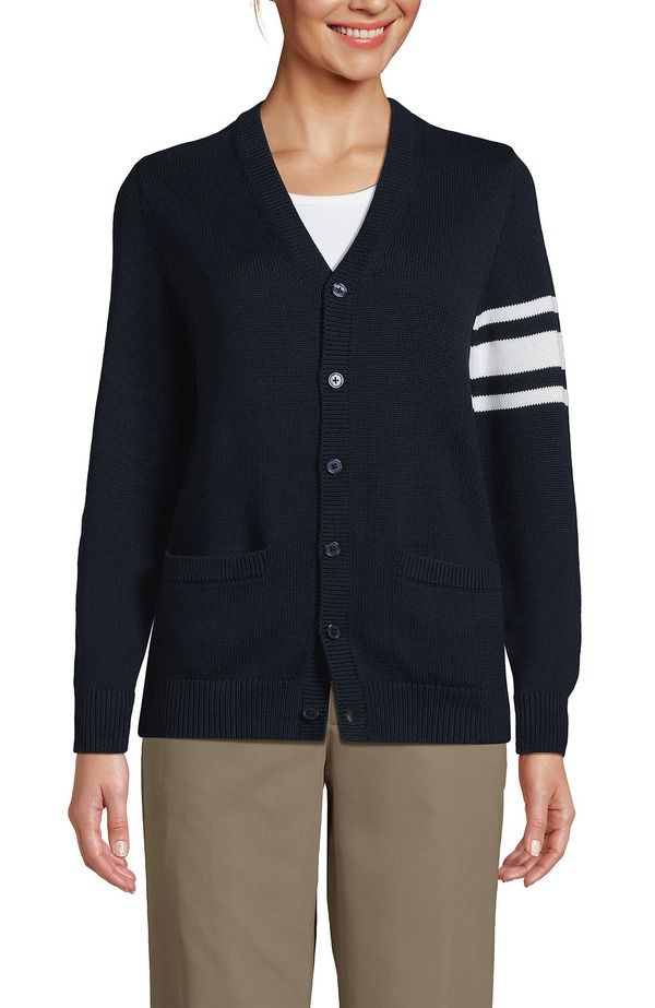 ランズエンド レディース アウター パーカー・スウェット カーディガン Lands End School Uniform Adult Legacy Varsity Cardigan Varsity StripeClassic Navy ネイビー