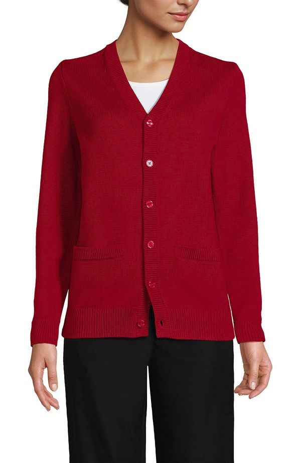 ランズエンド レディース アウター パーカー・スウェット カーディガン Lands End School Uniform Adult Legacy Varsity Cardigan Red レッド