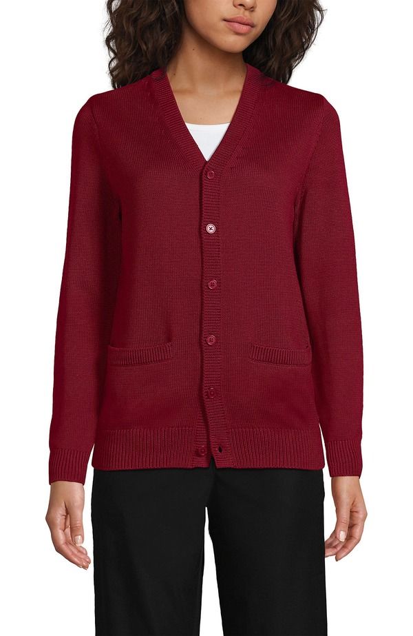 ランズエンド レディース アウター パーカー・スウェット カーディガン Lands End School Uniform Adult Legacy Varsity Cardigan Garnet