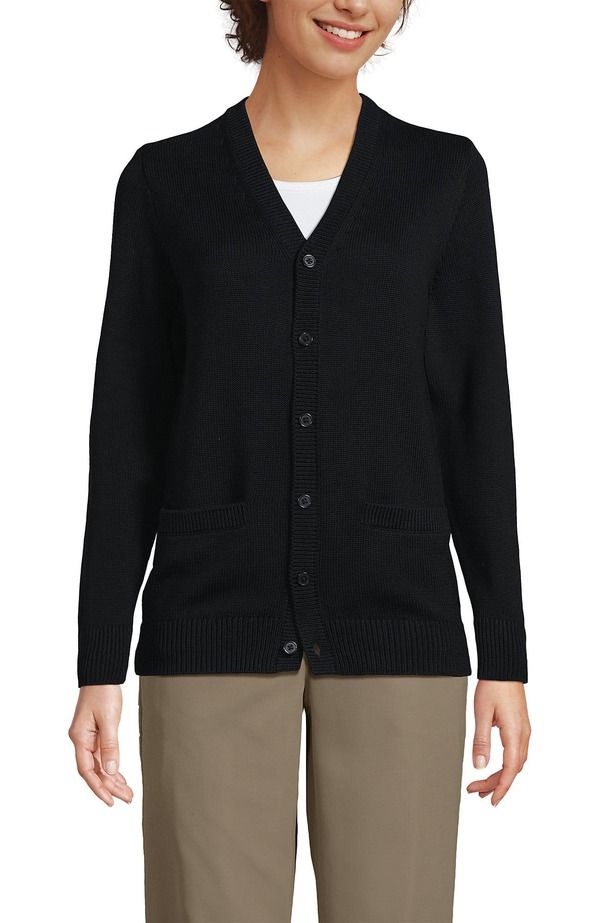 ランズエンド レディース アウター パーカー・スウェット カーディガン Lands End School Uniform Adult Legacy Varsity Cardigan Black ブラック