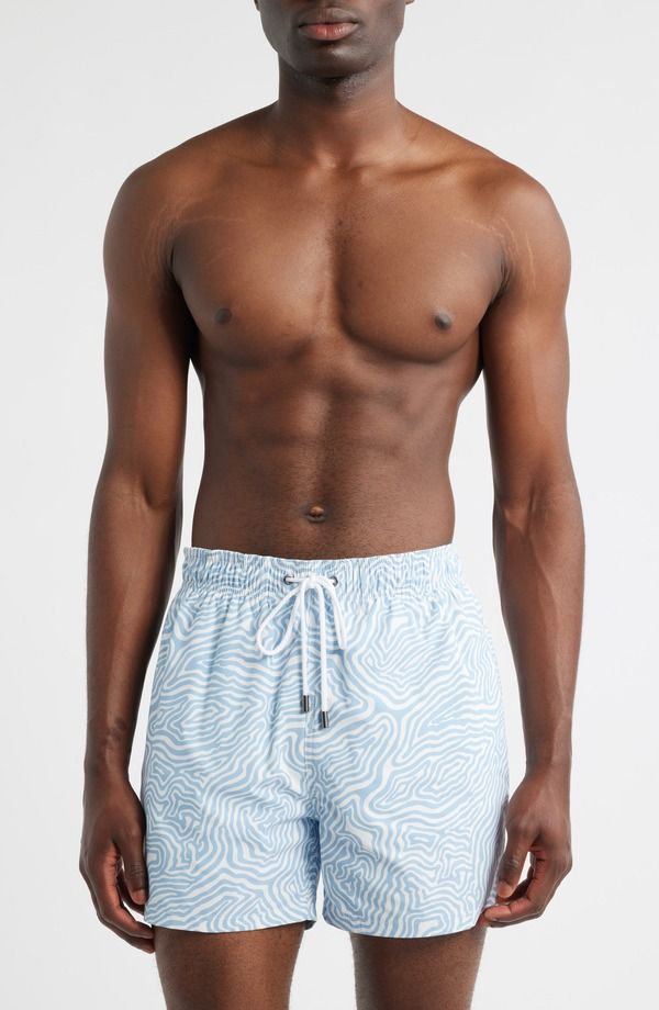 ブガッチ メンズ 水着 ハーフパンツ・ショーツ プリント Bugatchi Cruz Geo Print Swim Trunks Air Blue ブルー