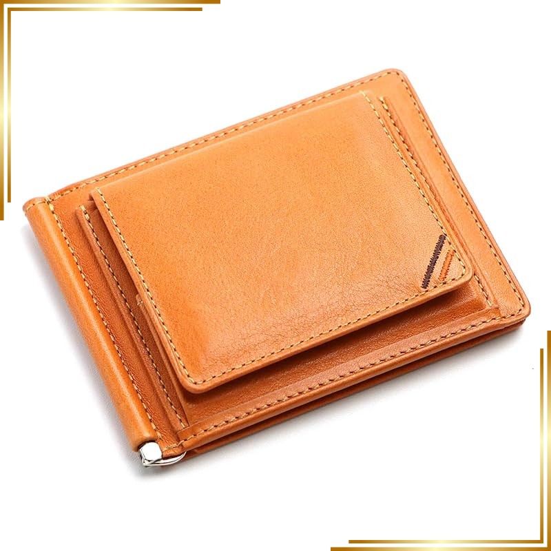 【新品】 革職人 Dualline (デュアルライン) マネークリップ メンズ 本革 栃木レザー 小銭入れ付き 札ばさみ DU008 CA (キャラメル)