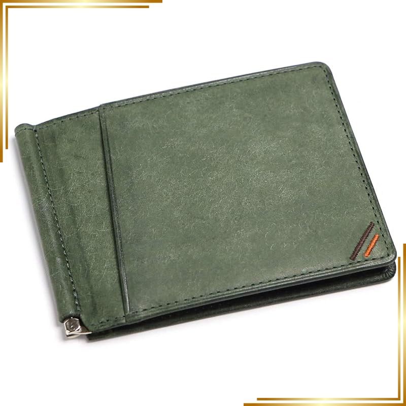 【新品】 革職人 Margot (マルゴー) マネークリップ 薄い 薄型 メンズ 本革 イタリア レザー 外ポケット付き 札ばさみ MG003 DGR (ダークグリーン)