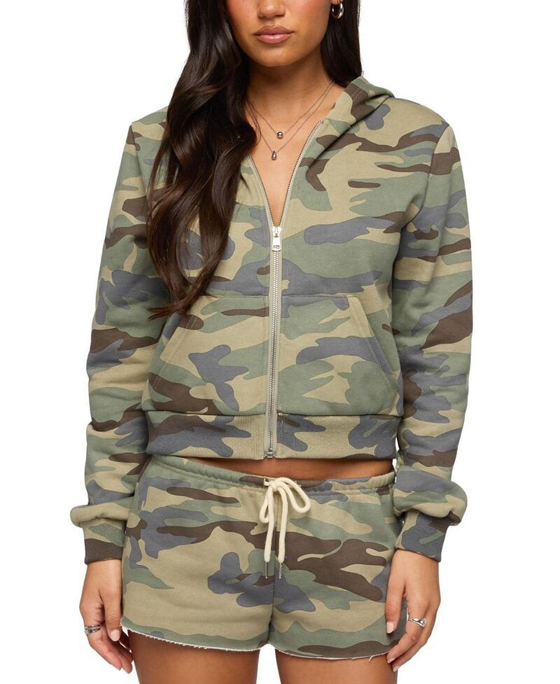 アディクテッド レディース アウター パーカー・スウェット Edikted Lynette Zip Up Hoodie Olive オリーブ