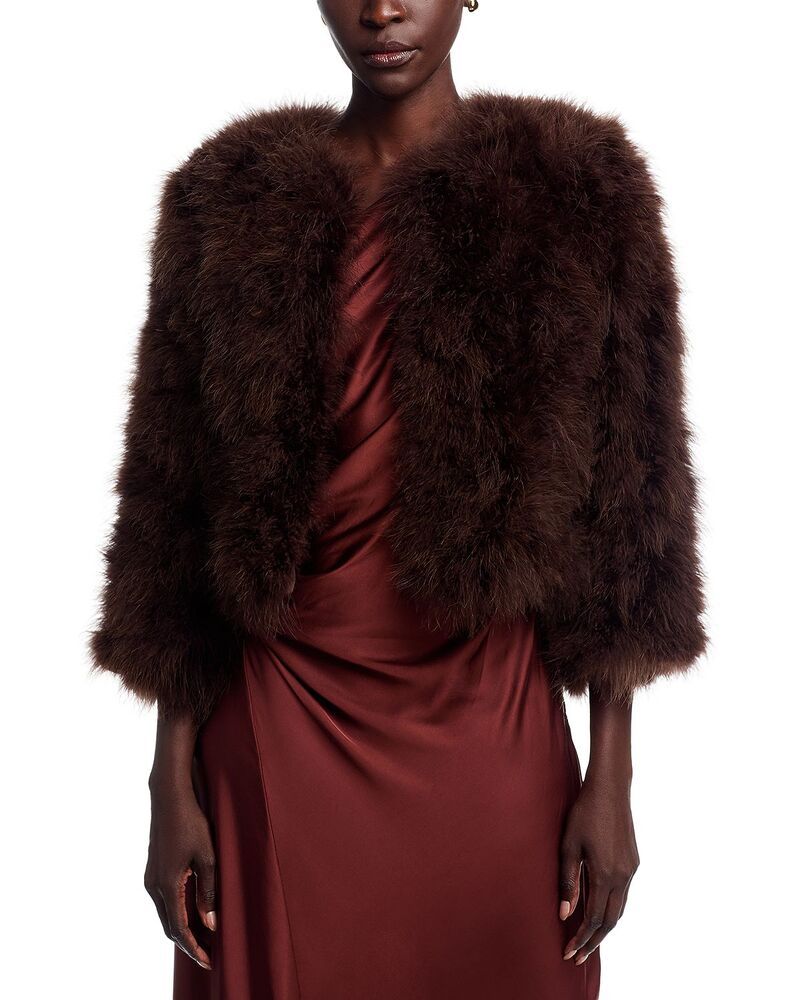 アドリエンランドー レディース アウター ジャケット・ブルゾン Adrienne Landau Esti Marabou Feather Jacket Potting Soil
