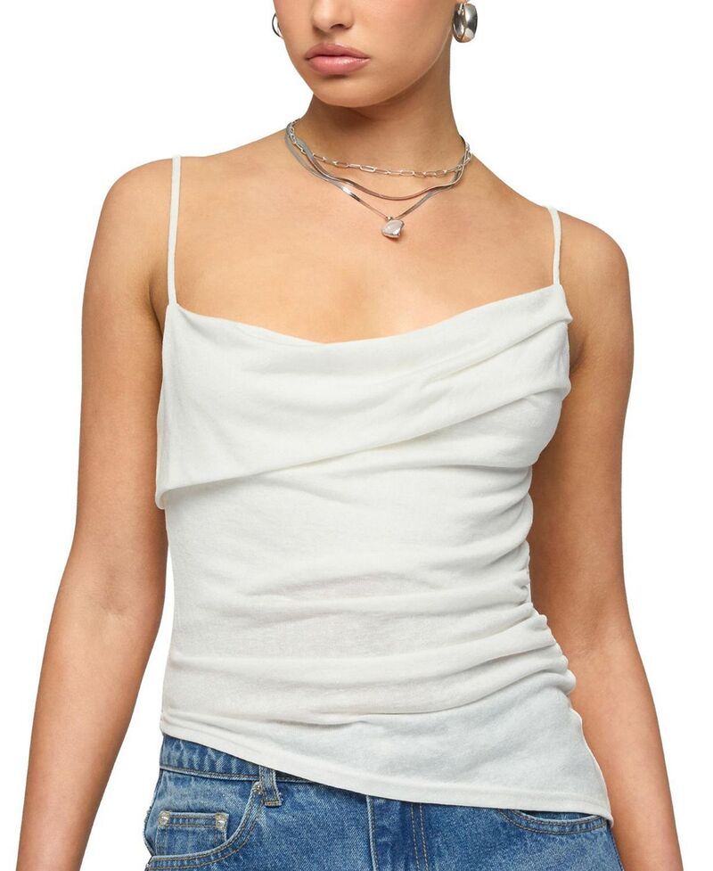 アディクテッド レディース トップス タンクトップ アシンメトリー Edikted Asymmetricowl Neck Tank Top White ホワイト の商品写真