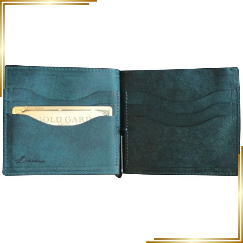 【新品】 [LITSTA] マネークリップ 青緑Blue Green イタリアンレザー(pueblo) ミニマム財布 日本製