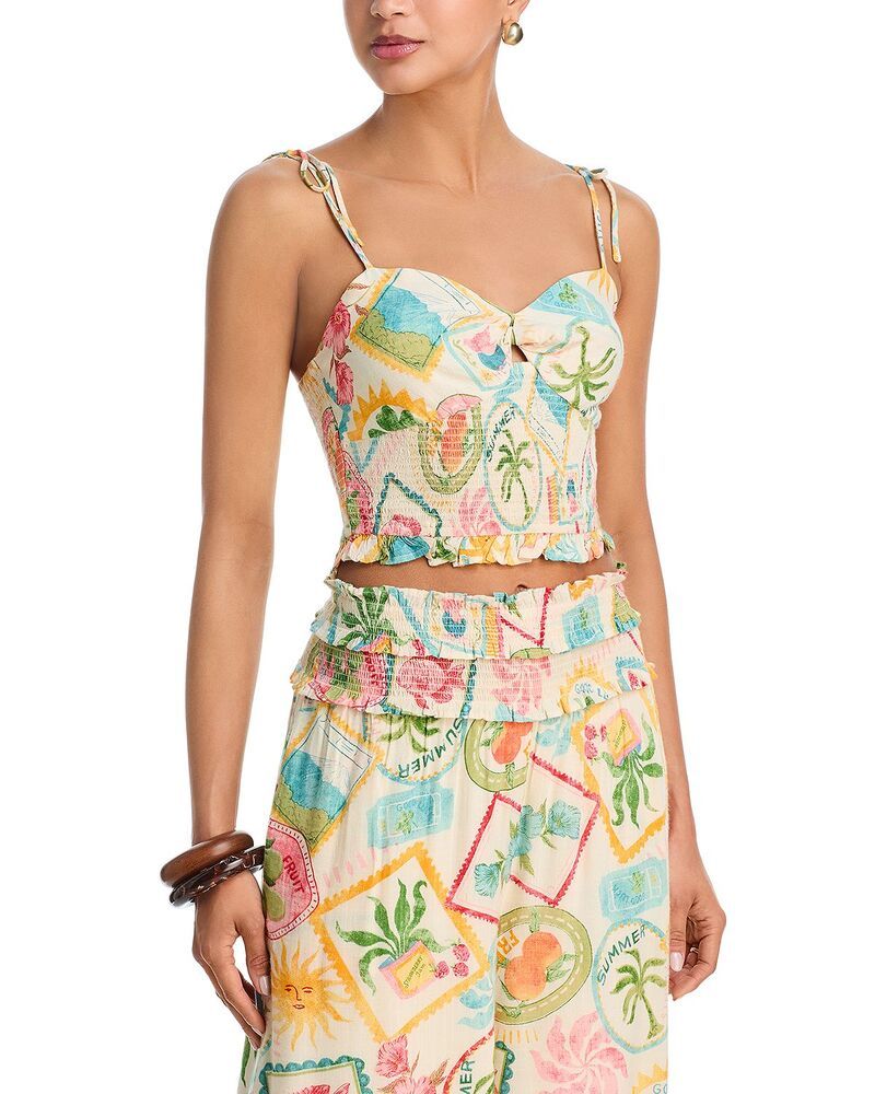アクア レディース トップス タンクトップ シャーリング AQUA Postcard Tile Smocked Tank Top Exclusive Sea Breeze