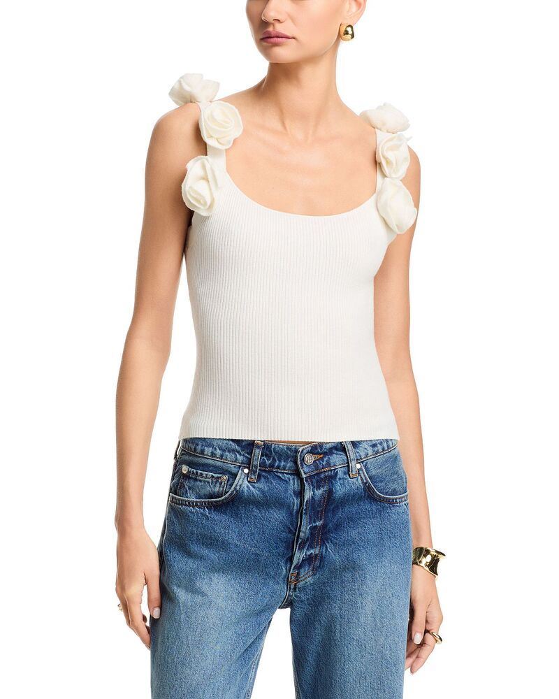 アクア レディース トップス タンクトップ フラワー柄 ニット フラワー AQUA Floral Strap Knitank Exclusive Ivory アイボリー
