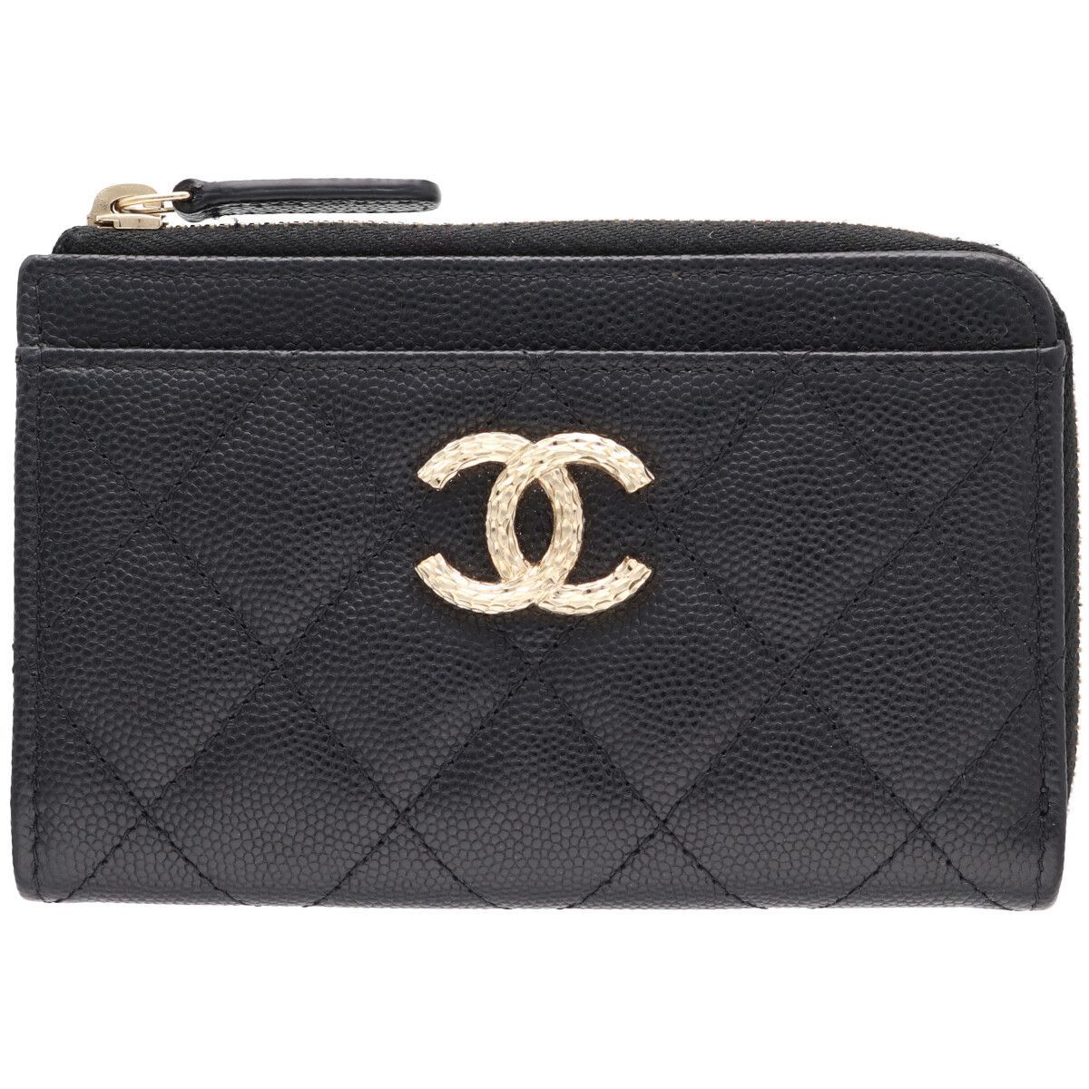 【中古】 CHANEL シャネル ココマーク フラグメントケース AP4091 キャビアスキン ブラック ゴールド金具 ジップ カードケース コンパクトウォレット 財布 マトラッセ 26004171 RS