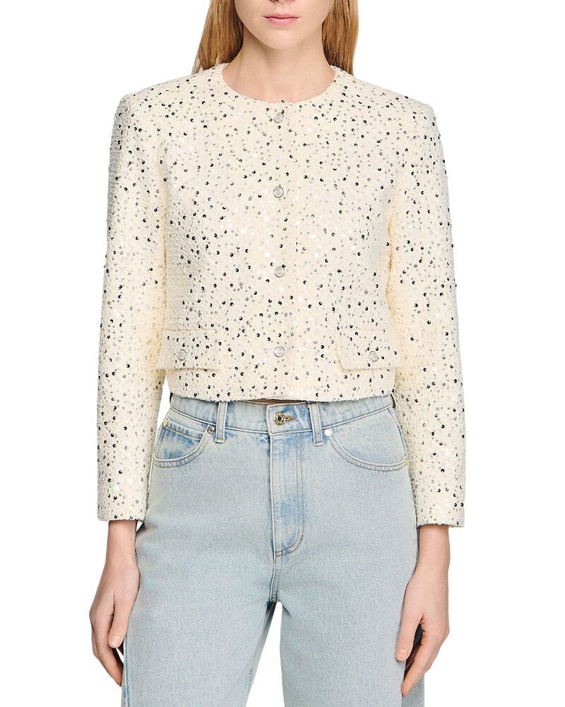 サンドロ レディース アウター ジャケット・ブルゾン スパンコール Sandro Geometric Sequin Jacket Ecru エクリュ
