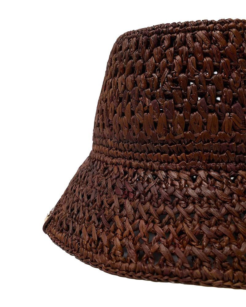 マージュ レディース アクセサリー 帽子 Maje Crochet Raffia Bucket Hat Brown ブラウン
