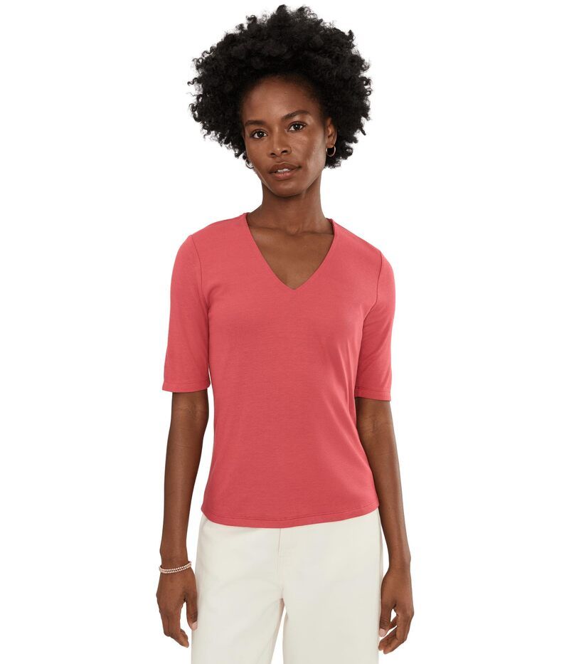 リヴァプール ロサンゼルス レディース アウター ニット・セーター リブニット Vネック Liverpoolos Angeles Double Layer VNeck 12 Sleeve Rib Knitop Garnet Rose