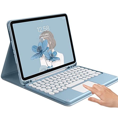 iPad 第10世代/ 第11世代 (A16)用の キーボードケース タッチパッド付き 可愛い 丸型キー アイパッド10 10.9インチ2022/ iPad A16 11インチ用の キーボード カバー トラックパッド付き 分離式 ペンシル収納可 (ブルー)/