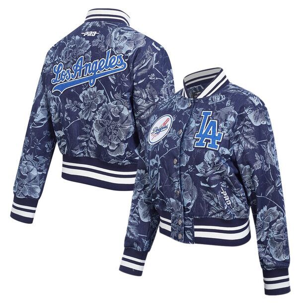 プロスタンダード レディース アウター ジャケット・ブルゾン フラワー柄 クロップド デニム フラワー Pro Standard Womens Los Angeles Dodgers Blue Denim Cropped Floral Jacket NoCol