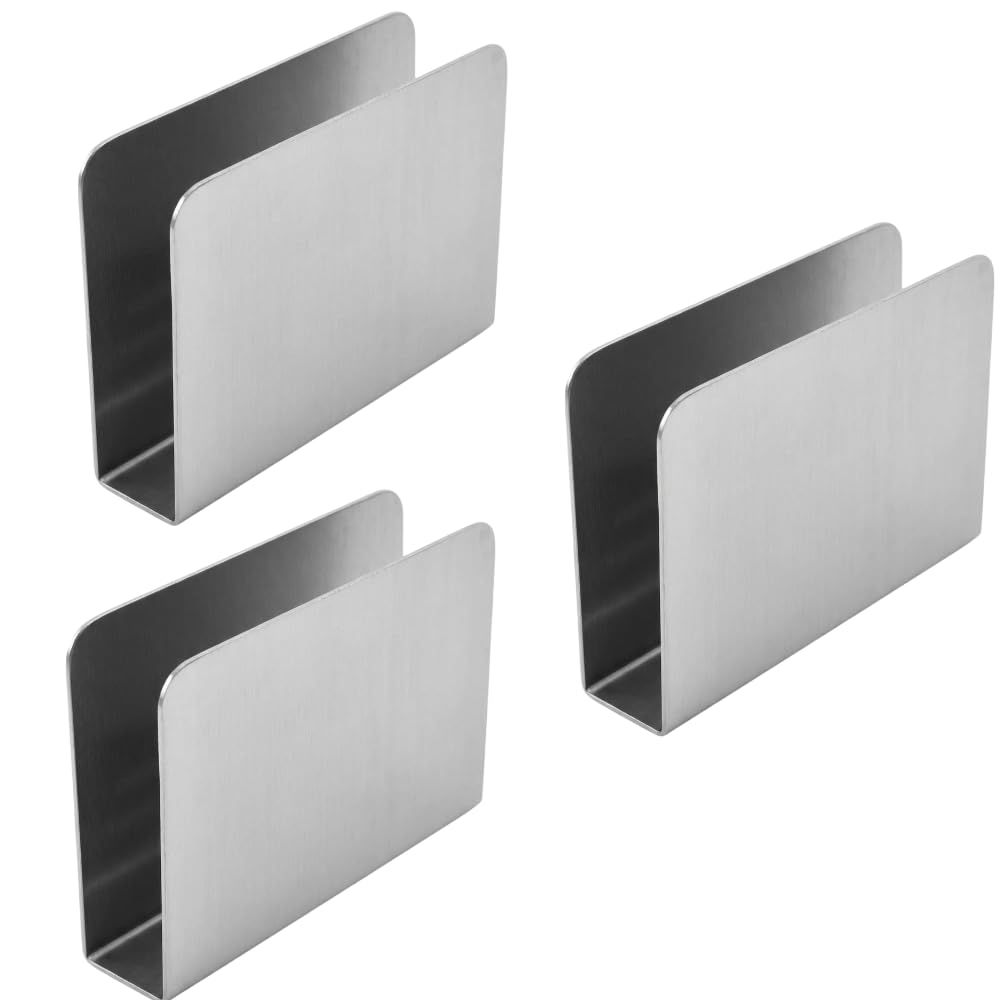 JUSTVEL メニュースタンド ナプキン立て ステンレス 卓上 ナフキン立て 【300gの安定感】 メニュー立て 業務用 一体型 紙ナプキンホルダー 高級 おしゃれ シルバー (シルバー3個) [シルバー3個]