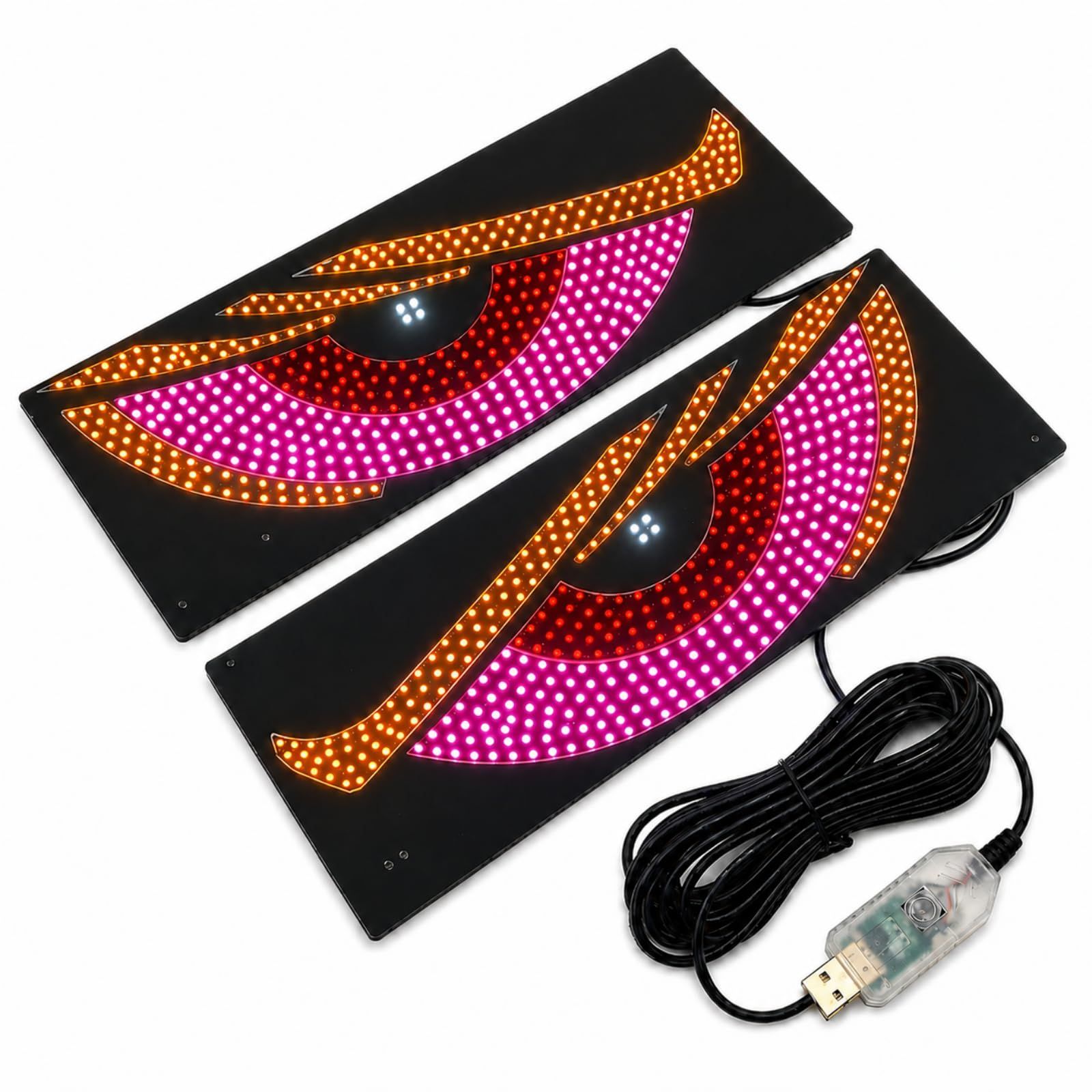 大人気，お得 Lethornia デビルアイ 車 LED ライト USB 窓ガラス 貼付 11パターン 点滅 切替 常時 点灯 左右2枚セット 配線一体型 両面テープ付 (ピンク) [ピンク] その他