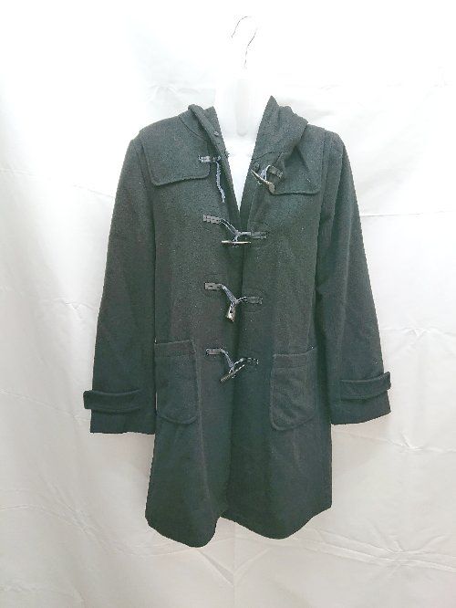 ◇ GLASS LINE フード ウール混 無地 シンプル 長袖 ダッフル コート ジャケット Sサイズ ブラック レディース E 【1304050028212】