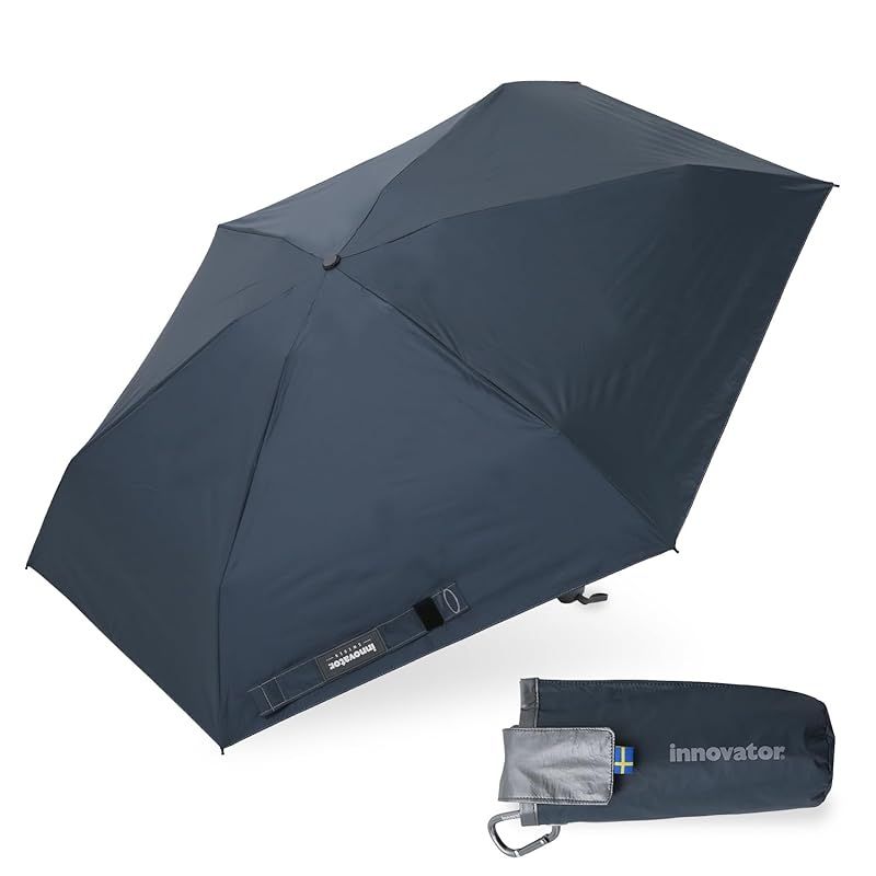 【新品】 小川(Ogawa) 晴雨兼用日傘 折りたたみ傘 超コンパクト キャリーケース取り付けバンド付き 手開き 53cm innovator UVカット率&遮光率99%以上 遮熱加工 はっ水 ネイビー 6本骨 収納ケース付 紫外線対策 日傘男子 18771