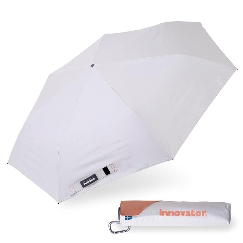 【新品】 小川(Ogawa) 晴雨兼用日傘 軽量ワイド折りたたみ傘 メンズ 手開き 60cm innovator 晴雨兼用 UVカット率＆遮光率99％以上 遮熱加工 はっ水 ホワイト×オレンジ ７本骨 カーボン骨 収納ケース付 紫外線対策 日傘男子 18768