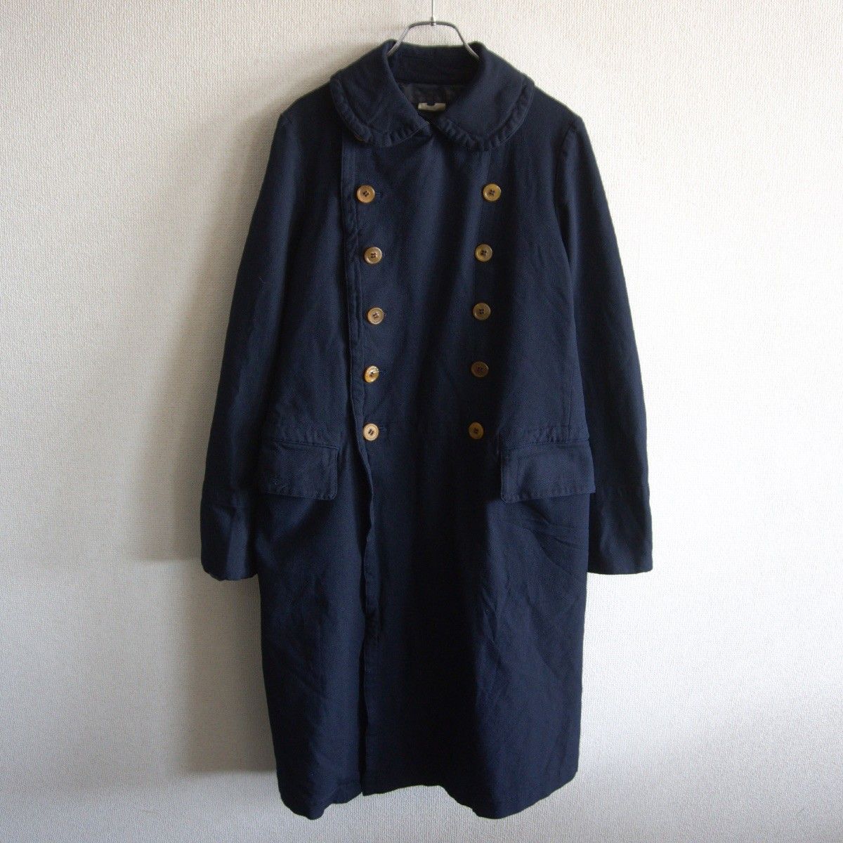 美品】 COMME des GARCONS 【丸襟 コート】S 製品染めダークネイビー
