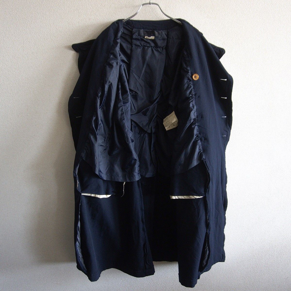 美品】 COMME des GARCONS 【丸襟 コート】S 製品染めダークネイビー