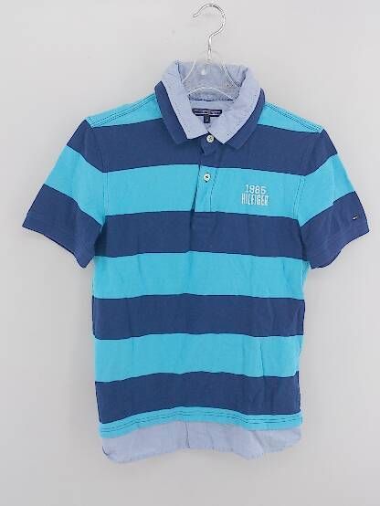 ◇ TOMMY HILFIGER トミーヒルフィガー キッズ 子供服 鹿の子 半袖 ポロシャツ 164 ブルー ネイビー # 【1002797236425】
