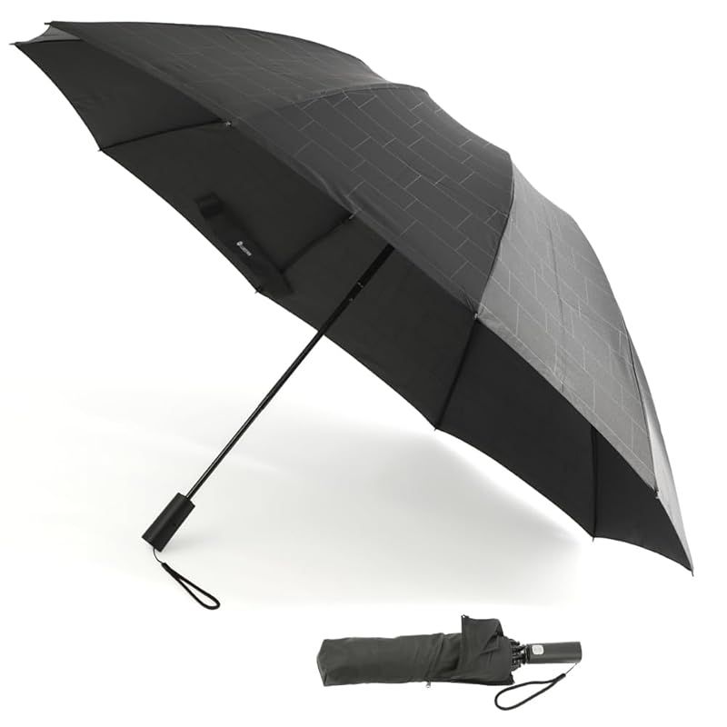 【新品】 【男の折り畳み傘】 特大 折りたたみ傘 自動開閉 逆折り式 大型 10本骨/親骨70cm/特許/安全機構/ワンタッチ/撥水/UVカット/メンズ・レディース/晴雨兼用/大きい/高強度グラスファイバー/頑丈/耐風/折り畳み式 - ブラック(PU被膜) 0