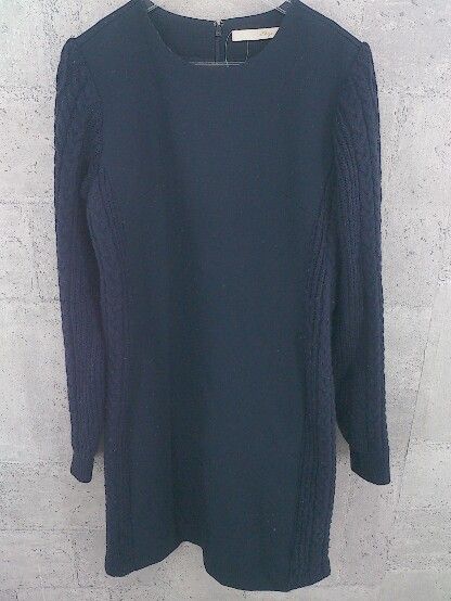 ◇ Khaju カージュ SHIP 異素材 切替 ニット 長袖 膝丈 ワンピース ネイビー * 1002798829961 【中古】 【1002798829961】 10,974円