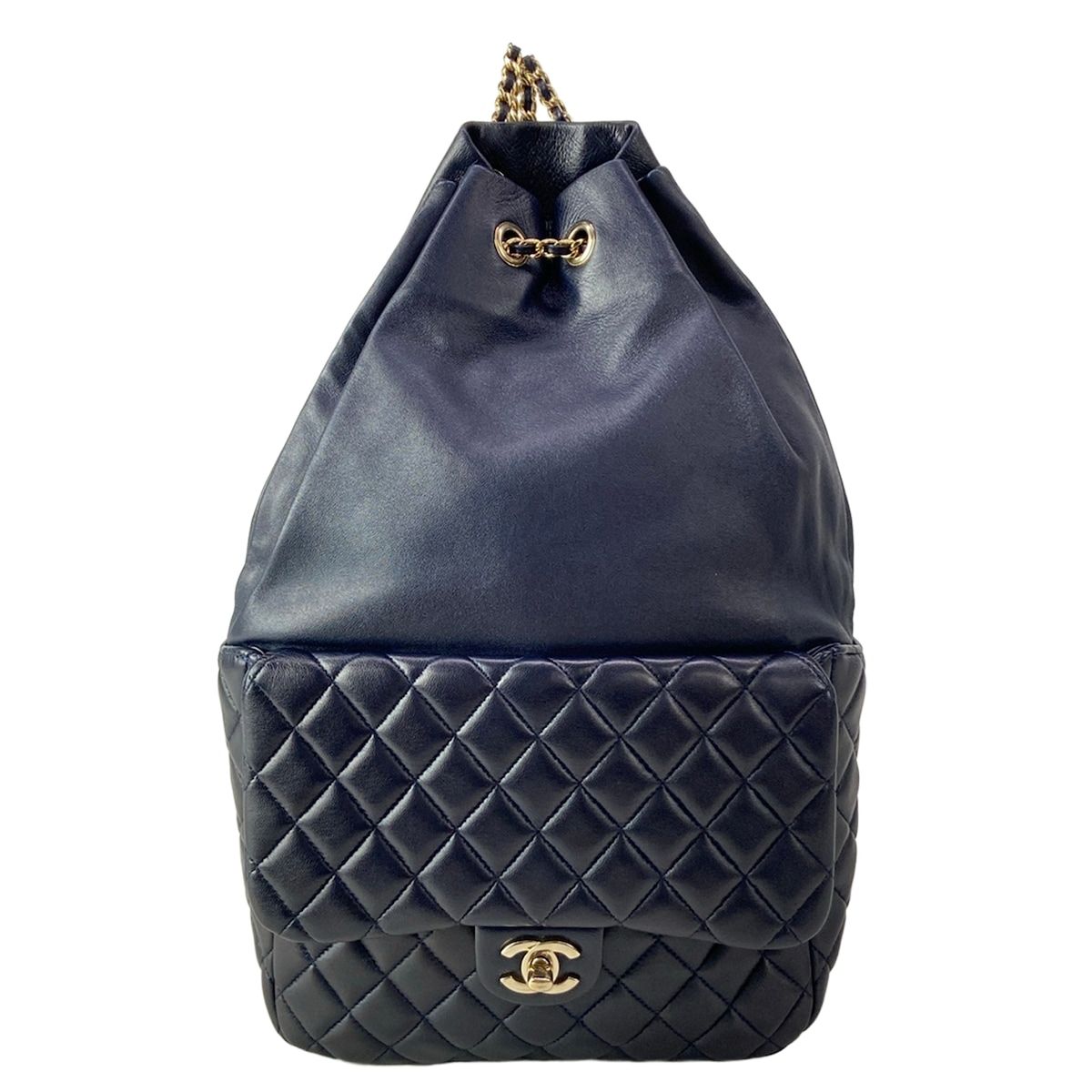 CHANEL(シャネル) リュックサック美品 マトラッセ ダークネイビー チェーンショルダー/ゴールド金具 ラムスキン