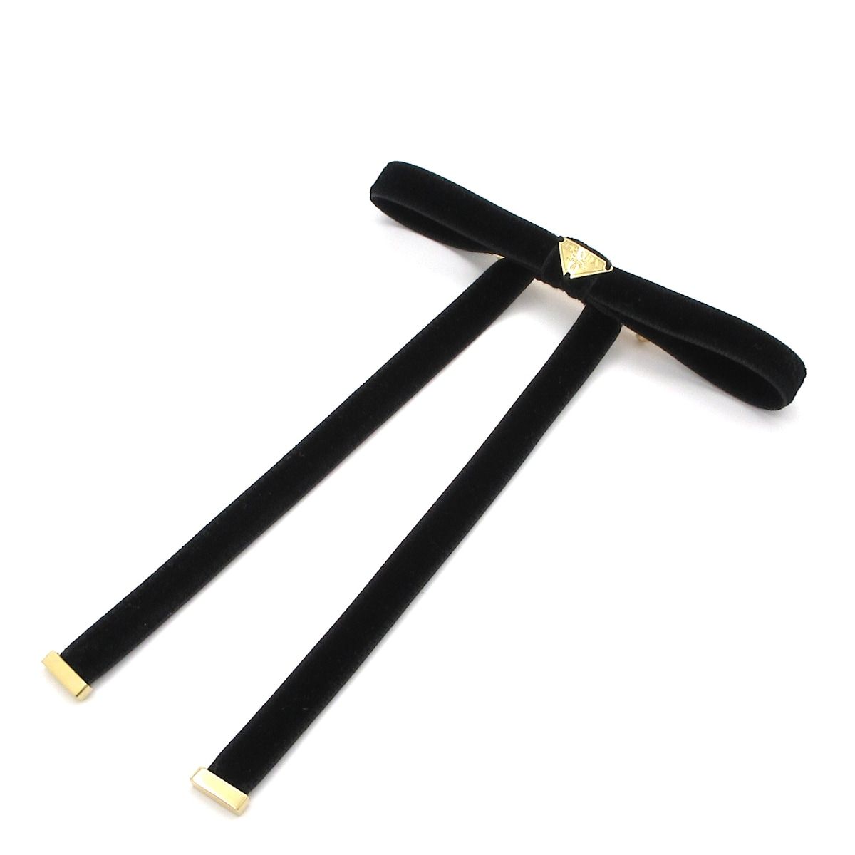 PRADA(プラダ) アクセサリー美品 ベルベット ヘアクリップ 1IF257 黒×ゴールド リボン