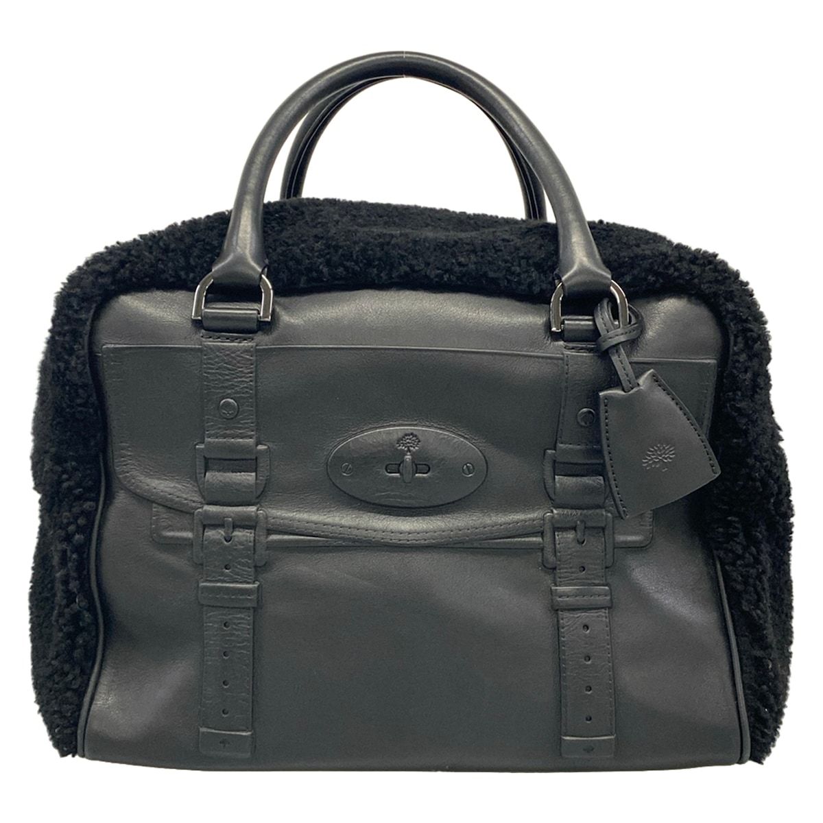 MULBERRY(マルベリー) ハンドバッグ メイジィ クリッパー 黒 レザー、ムートン