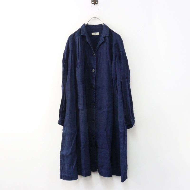 インディゴ染め ネストローブ nest Robe リネンギャザーワンピース