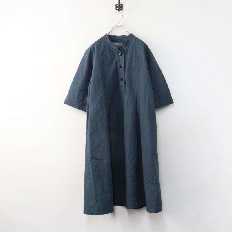 2024 マーガレットハウエル MARGARET HOWELL PLAIN WEAVE COTTON LINEN DRESS コットンリネンドレス 1 ネイビー┃【2400014959291】