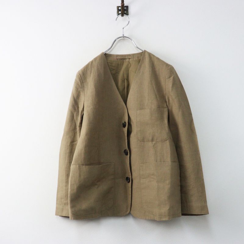 定価5.1万 マーガレットハウエル MARGARET HOWELL PLAIN LINEN ジャケット 1┃ベージュ ノーカラー リネン【2400014959314】