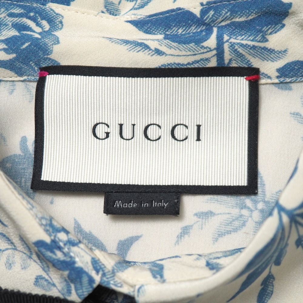 □美品□GUCCI グッチ ブラウス サイズ38 リボン付 半袖 オーバー 