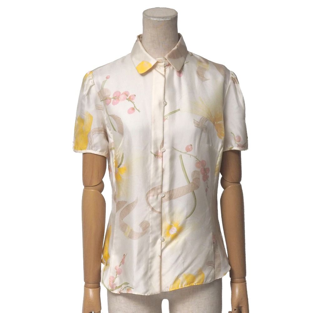 Salvatore Ferragamo サルヴァトーレフェラガモ 半袖シャツ サイズ40 パフスリーブ ブラウス イタリア製 ブランド古着【中古】RA8557