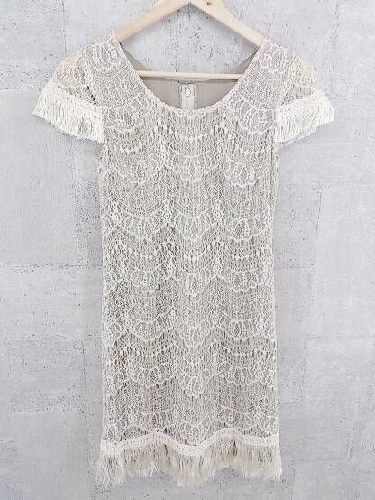 ◇ Viaggio Blu ビアッジョブルー レース フリンジ フレンチスリーブ ミニ チュニック ワンピース 1 ベージュ系 * 1002799848206 【中古】 【1002799848206】