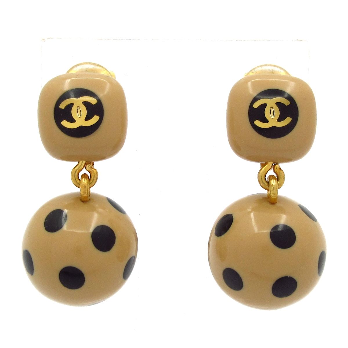 CHANEL(シャネル) イヤリング美品 ココマーク ベージュ×黒 ドット