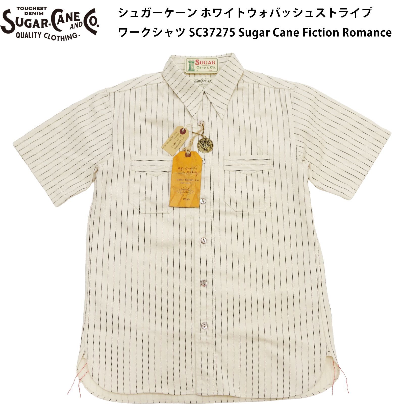 シュガーケーン ホワイトウォバッシュストライプ ワークシャツ SC37275 (メンズ 半袖シャツ 生成り色 401A ワンウォッシュ) Sugar Cane Fiction Romance